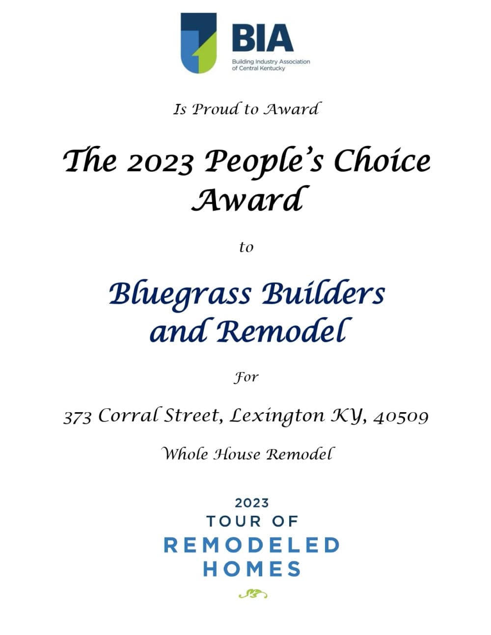 2023 PEOPLE'S CHOICE AWARD WINNER!